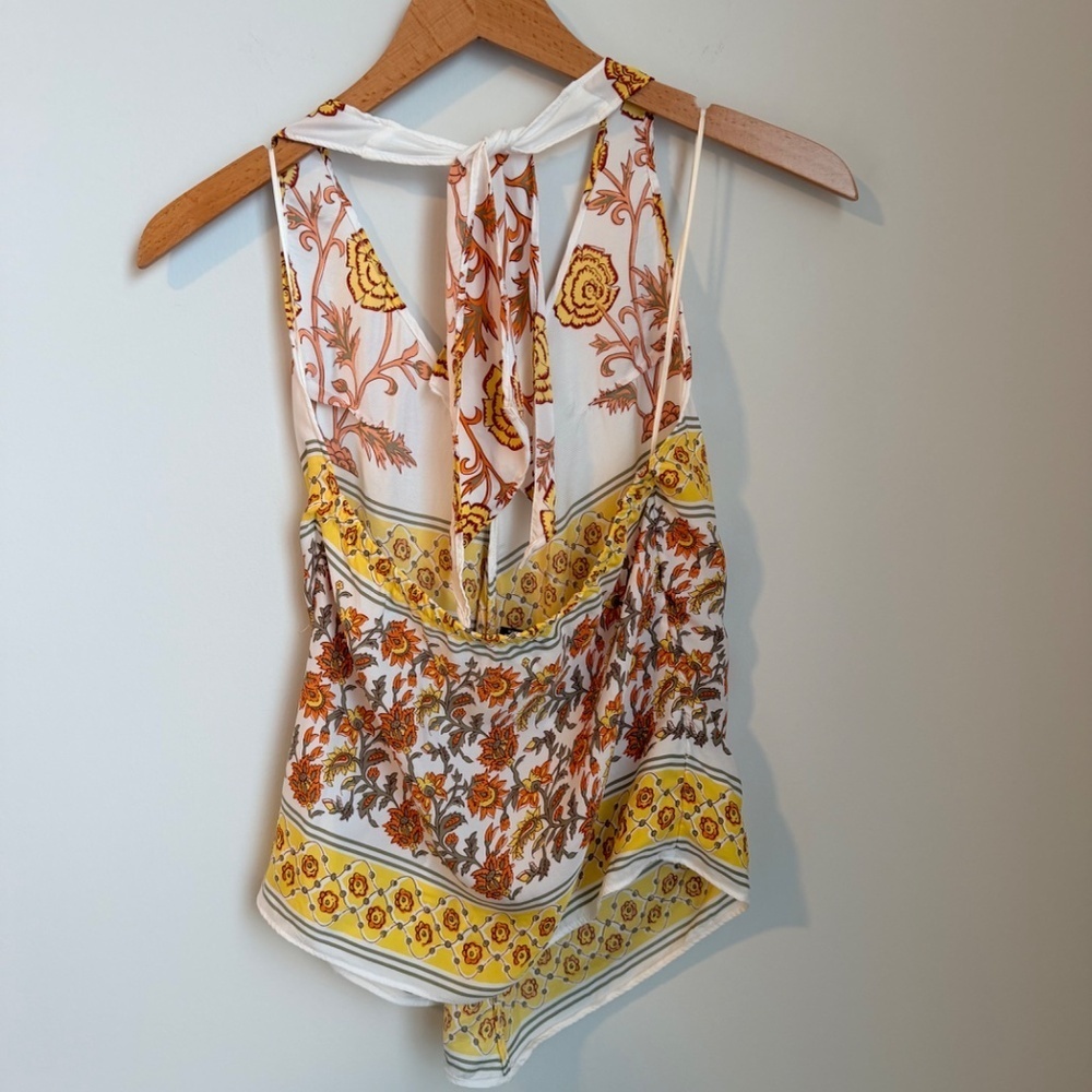 Ivory Rose Print Open Back Halter Top XS - Picture 5 of 7